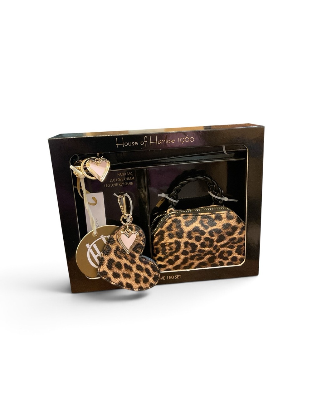 House of Harlow 1960 Leopard Print Nano Bag with Heart Charm NWT